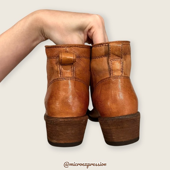 $369 Frye Carson Lace-Up Tan Brown Real Leather Lace Up Pull On Oxford Booties - Picture 14 of 16